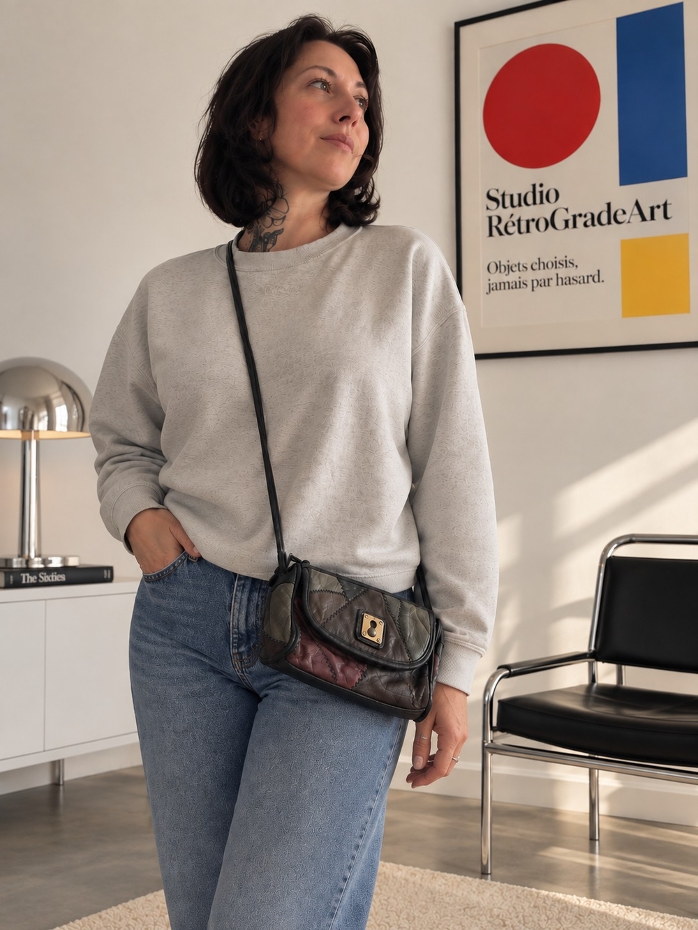 APRI Vintage Leather Patchwork Crossbody Bag – Multicolor
